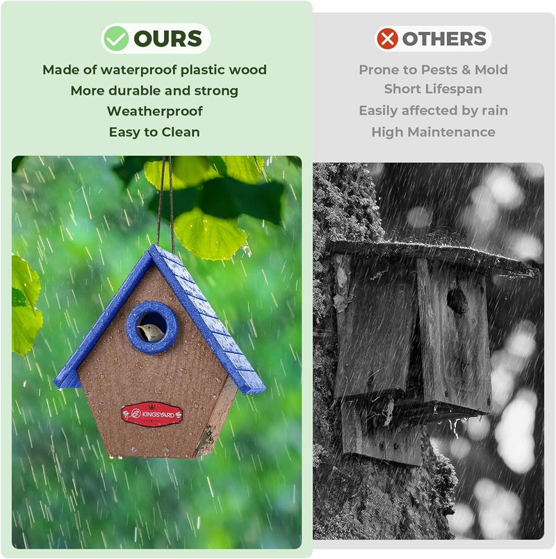 Kingsyard Recycled Plastic Bird House for Outdoors - Hanging Nesting Box with Predator Guard & Air Vents for Wren Finch Chickadee, Blue - Image 5